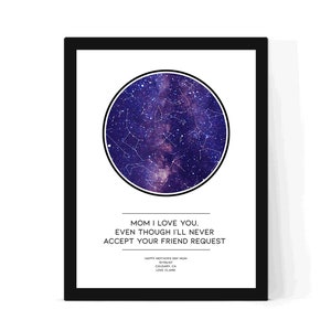 Carte des étoiles personnalisée MOM I LOVE YOU pour la fête des Mères, impression ciel nocturne, impression cadeau maman/mère/grand-mère, cadeau maman.