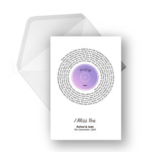 Carte de voeux lyrique en vinyle personnalisée A5, chanson spéciale, anniversaire, fiançailles, carte d'anniversaire, carte de voeux musicale, n'importe quel artiste n'importe quelle chanson