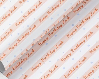 Papel de embrulho de feliz aniversário personalizado, papel de embrulho personalizado, presente de aniversário, papel ecológico em rolo fotográfico, qualquer nome/qualquer idade/qualquer texto