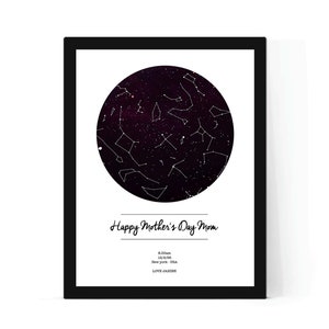 Carte des étoiles personnalisée pour la fête des mères, impression ciel nocturne, impression cadeau maman/mère/grand-mère, cadeau maman.