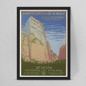 Zion national park vintage poster print - Vintage home decor wall art - Framed/Unframed - Multiple sizes available b86