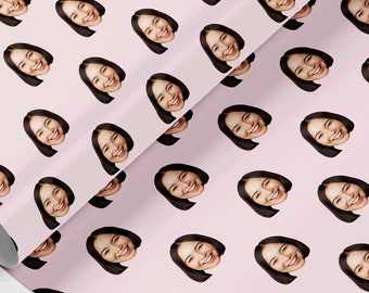 Gepersonaliseerd grappig gezicht fotopapier, cadeaupapier, inpakpapier, fotorol ecopapier, verjaardag, jubileum, aangepast inpakpapier