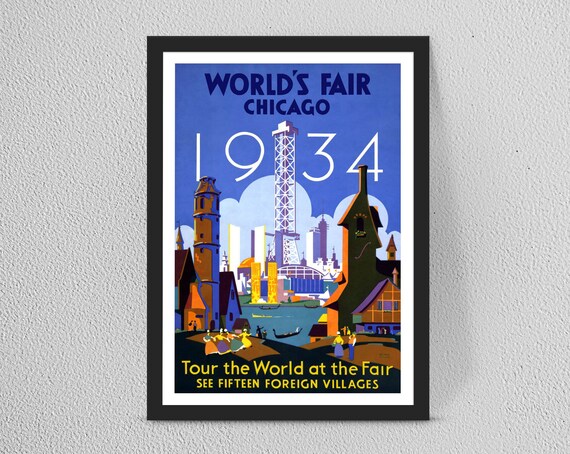Retro Vintage Poster Chicago World Fair Travel Print Wall Retro Vintage Poster Chicago World Fair