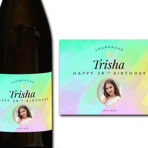 Étiquette personnalisée de bouteille de champagne/prosecco PHOTO 21e/30e/40e/50e idéal/anniversaire/anniversaire/cadeau de mariage autocollant d'étiquette personnalisée