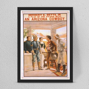 Arizona cowboy vintage western poster- Vintage home decor wall art - Framed/Unframed - Multiple sizes available b9