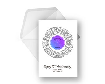 Personalised Vinyl Lyric Greeting Card A5, Special Song, Anniversary, Engagement, Birthday Card, Music greeting card, Any Artist Any Song