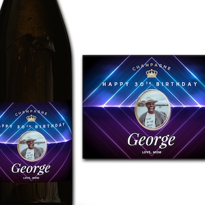 Étiquette personnalisée de bouteille de champagne/prosecco PHOTO 21e/30e/40e/50e idéal/anniversaire/anniversaire/cadeau de mariage autocollant d'étiquette personnalisée
