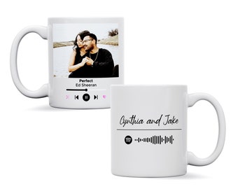 Personalised music song album mug, any song/album keepsake gift, anniversary, engagement, birthday scannable music gift him her women men