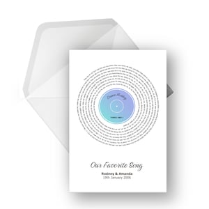 Carte de voeux lyrique en vinyle personnalisée A5, chanson spéciale, anniversaire, fiançailles, carte d'anniversaire, carte de voeux musicale, n'importe quel artiste n'importe quelle chanson