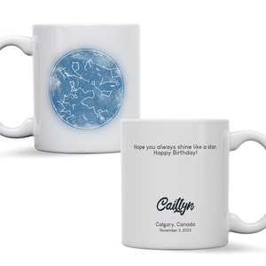 Mug personnalisé carte des étoiles, cadeau souvenir ciel nocturne galaxie, anniversaire de fiançailles, cadeau astronomie, cadeau fête des mères carte des étoiles personnalisée