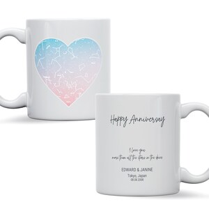 Mug personnalisé carte des étoiles, cadeau souvenir ciel nocturne galaxie, anniversaire de fiançailles, cadeau astronomie, cadeau fête des mères carte des étoiles personnalisée