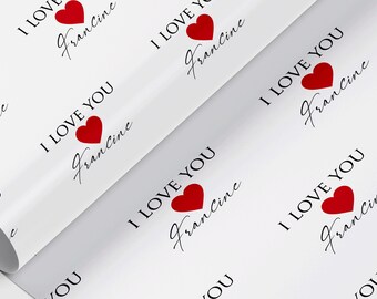 Gepersonaliseerde I love you Valentijnscadeauverpakking, aangepaste verpakking, Valentijnsdagcadeau, fotorol ecopapier, koppel, hartinpakpapier