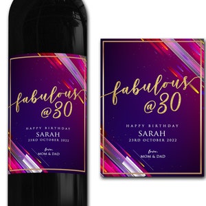Étiquette de bouteille de vin personnalisée 21e/30e/40e/50e idéal célébration/anniversaire/anniversaire/cadeau de mariage autocollant d'étiquette de bouteille personnalisée