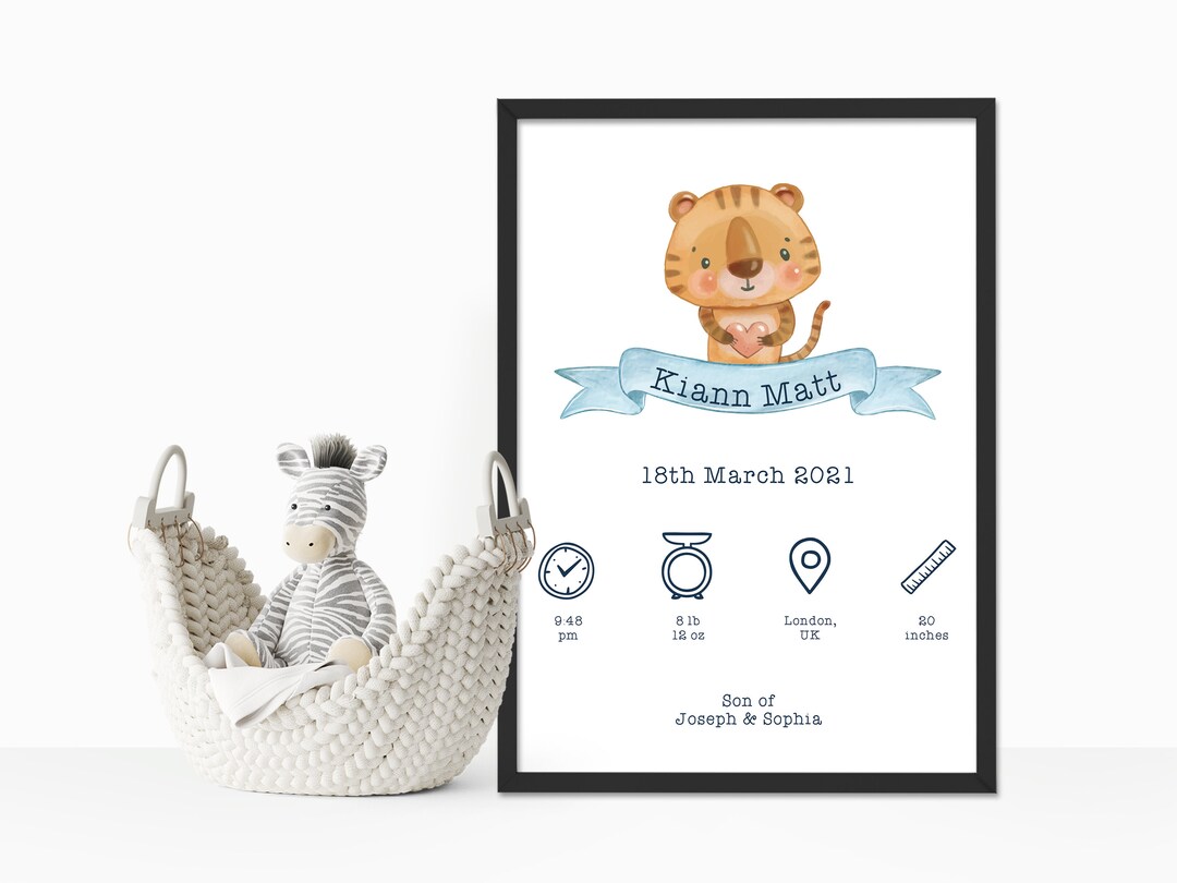 Personalised Birth Stats Baby Print Sign, Custom Birth Announcement ...