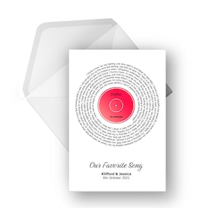 Personalised Vinyl Lyric Greeting Card A5, Special Song, Anniversary, Engagement, Birthday Card, Music greeting card, Any Artist Any Song