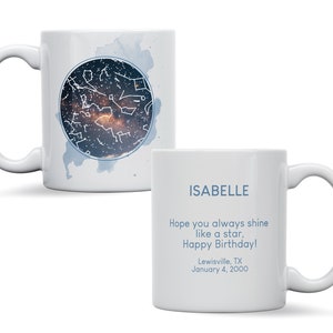 Mug personnalisé carte des étoiles, cadeau souvenir ciel nocturne galaxie, anniversaire, fiançailles, anniversaire, cadeau astronomie, carte des étoiles personnalisée pour lui/elle