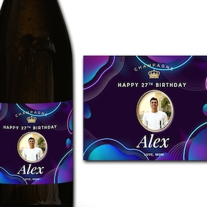 Étiquette personnalisée de bouteille de champagne/prosecco PHOTO 21e/30e/40e/50e idéal/anniversaire/anniversaire/cadeau de mariage autocollant d'étiquette personnalisée
