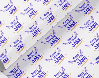 Papel de embrulho de feliz aniversário personalizado, papel de embrulho personalizado, presente de aniversário, papel ecológico em rolo fotográfico, qualquer nome/qualquer idade/qualquer texto