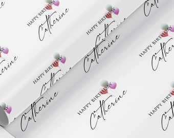 Papel de embrulho de feliz aniversário personalizado, papel de embrulho personalizado, presente de aniversário, papel ecológico em rolo fotográfico, qualquer nome/qualquer idade/qualquer texto