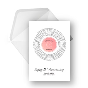 Carte de voeux lyrique en vinyle personnalisée A5, chanson spéciale, anniversaire, fiançailles, carte d'anniversaire, carte de voeux musicale, n'importe quel artiste n'importe quelle chanson