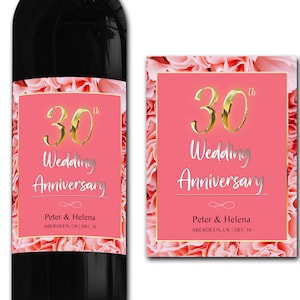 Étiquette de bouteille de vin personnalisée 21e/30e/40e/50e idéal célébration/anniversaire/anniversaire/cadeau de mariage autocollant d'étiquette de bouteille personnalisée