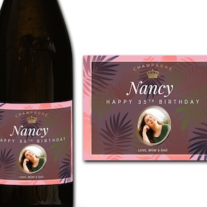 Étiquette personnalisée de bouteille de champagne/prosecco PHOTO 21e/30e/40e/50e idéal/anniversaire/anniversaire/cadeau de mariage autocollant d'étiquette personnalisée