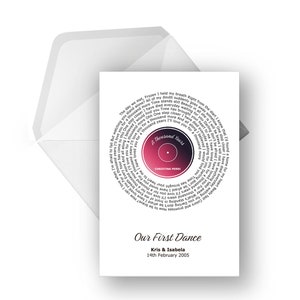Personalised Vinyl Lyric Greeting Card A5, Special Song, Anniversary, Engagement, Birthday Card, Music greeting card, Any Artist Any Song