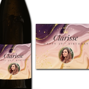 Étiquette personnalisée de bouteille de champagne/prosecco PHOTO 21e/30e/40e/50e idéal/anniversaire/anniversaire/cadeau de mariage autocollant d'étiquette personnalisée