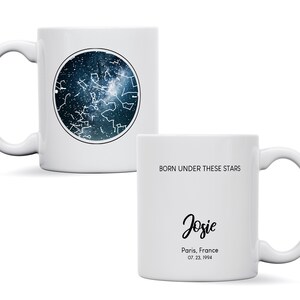 Mug personnalisé carte des étoiles, cadeau souvenir ciel nocturne galaxie, anniversaire, fiançailles, anniversaire, cadeau astronomie, carte des étoiles personnalisée pour lui/elle