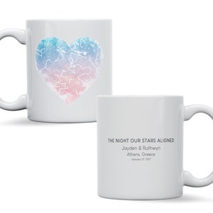 Mug personnalisé carte des étoiles, cadeau souvenir ciel nocturne galaxie, anniversaire de fiançailles, cadeau astronomie, cadeau fête des mères carte des étoiles personnalisée
