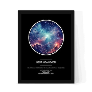 Carte des étoiles personnalisée BEST MOM EVER, impression de ciel nocturne, cadeau maman/mère/grand-mère, cadeau pour maman.