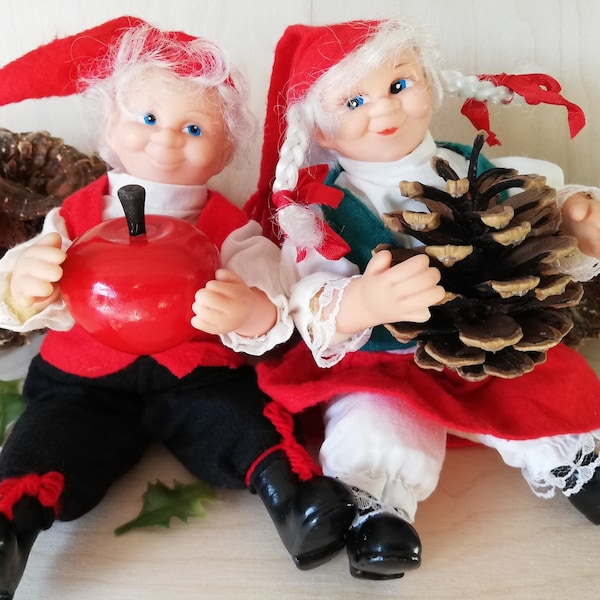CUTE PAIR Of ELVES  - Vintage Nostalgic Scandinavian inspired Christmas