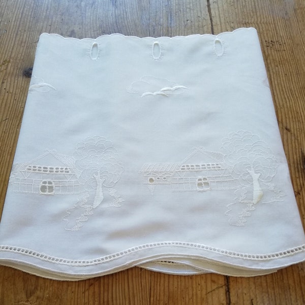 VINTAGE Café Curtain - Plauener Spitze GDR, Germany Embroidered yard good - Excellent Mint Condition -100% Cotton Batiste