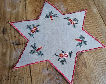 15.5" EMBROIDERED CHRISTMAS Star - Vintage Nostalgic Xmas 1960s GDR, Germany - Excellent Vintage Mint Condition