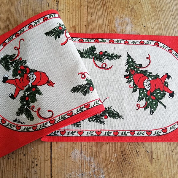 BÜHLER HANDPRINTED DESIGN - Scandinavian Art Christmas Table Runner From Sweden 1970s - Excellent Mint Condition - Genuine Hand Made Quality