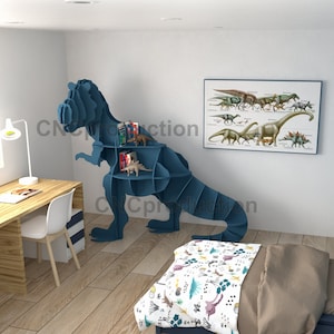 T-REX SHELF dxf plan laser cutting file, dinosaur home decor interior design, tyrannosaur digital file book shelf image 1