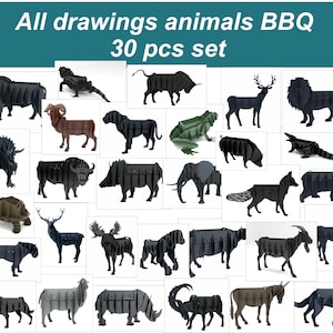 30-teiliges Set mit Tiergrill und Blumenständer, CNC-Laser- und Plasmaschneideplan, DXF-Datei