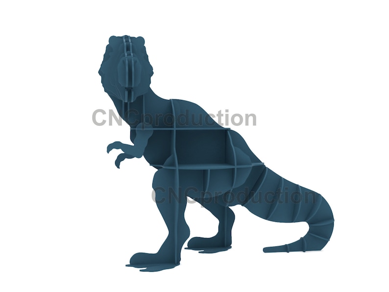 T-REX SHELF dxf plan laser cutting file, dinosaur home decor interior design, tyrannosaur digital file book shelf image 2