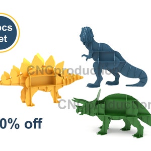 DINOSAURS shelves pack - T-Rex, triceratops, stegosaurus dxf plan for cnc