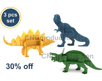 DINOSAURS shelves pack - T-Rex, triceratops, stegosaurus dxf plan for cnc