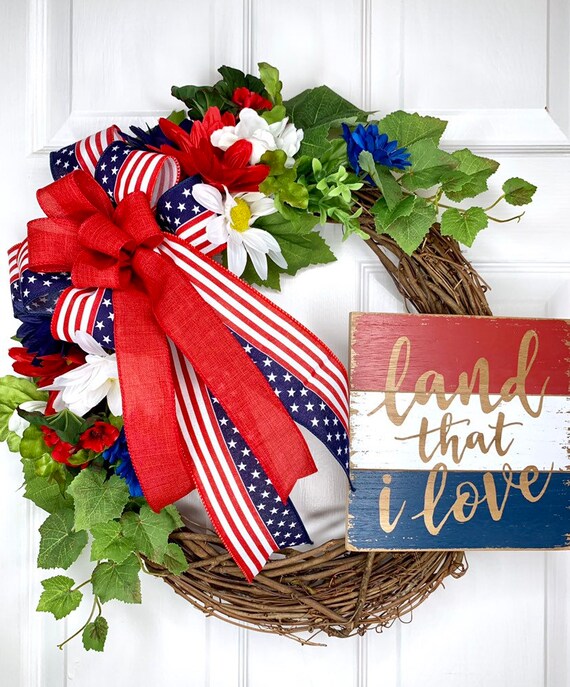 Patriotic Grapevine Wreath Patriotic Door Decoration 4th Of Etsy