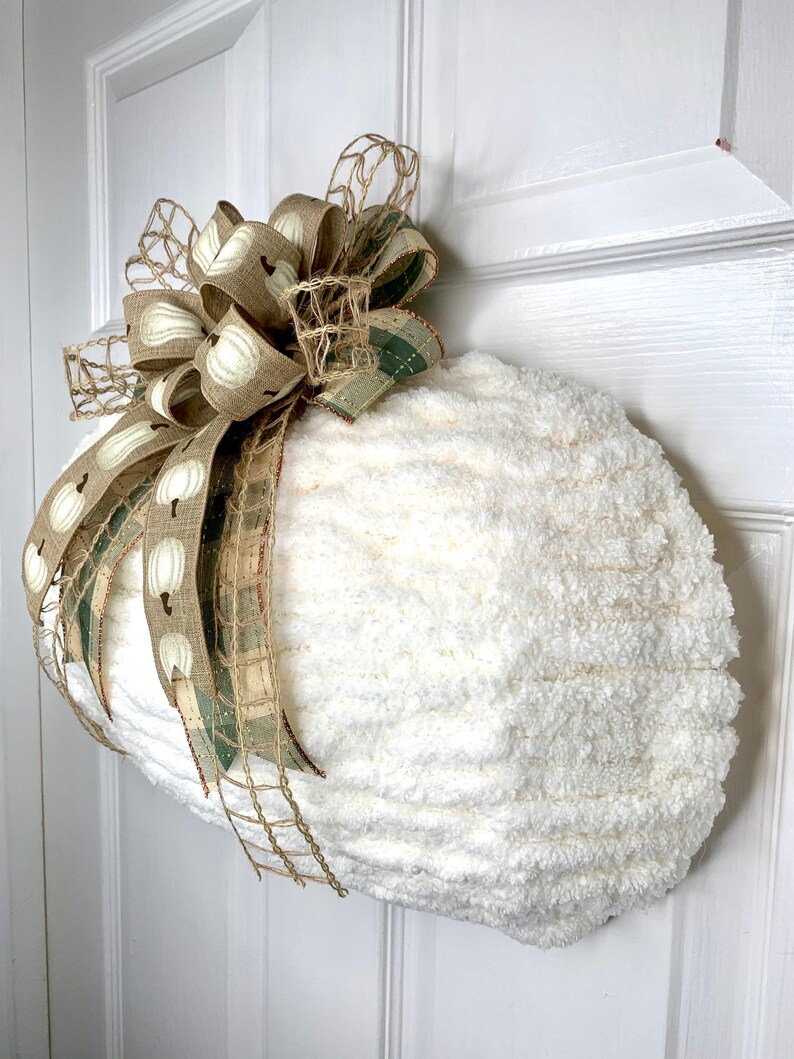 Fall Yarn Pumpkin Door Hanger Autumn Chenille Chunky Yarn Etsy