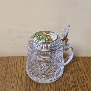 Glass Mini Beer Stein with Pewter Lid, German Souvenir, BMF Schnapskruger