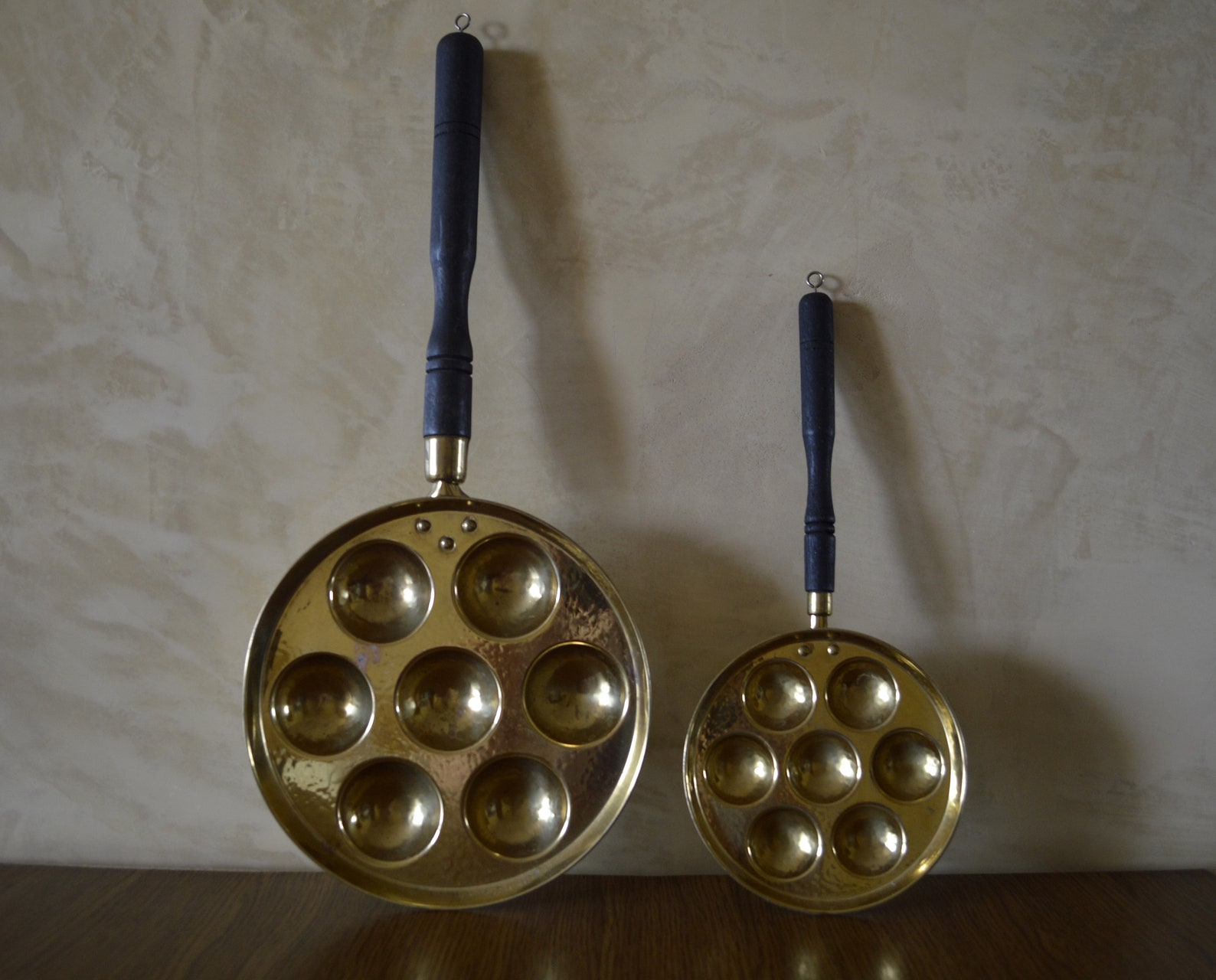Vintage Brass Pans With Wood Handles Set of Two Egg Pans Etsy