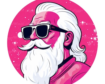 Pink Santa with Sunglasses PNG, Cute Christmas Sublimation PNG, Digital Design for Shirt, Cool Santa PNG, Instant Download