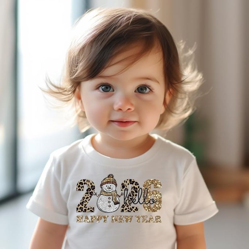 Hello 2026 New Year PNG, Happy New Year Sublimation Design, Glitter Snowman, Leopard and Gold Font, Leopard Print Hello 2026 PNG image 6