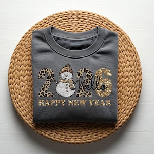 Hello 2026 New Year PNG, Happy New Year Sublimation Design, Glitter Snowman, Leopard and Gold Font, Leopard Print Hello 2026 PNG image 4