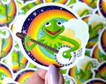 Kermit Żaba Tęczowe Połączenie | Naklejka winylowa 3"