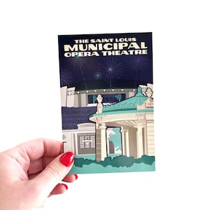 Postal de 4 x 6 de Saint Louis Muny / Teatro de la Ópera Municipal STL, papelería de Missouri, correo postal del Medio Oeste, Forest Park