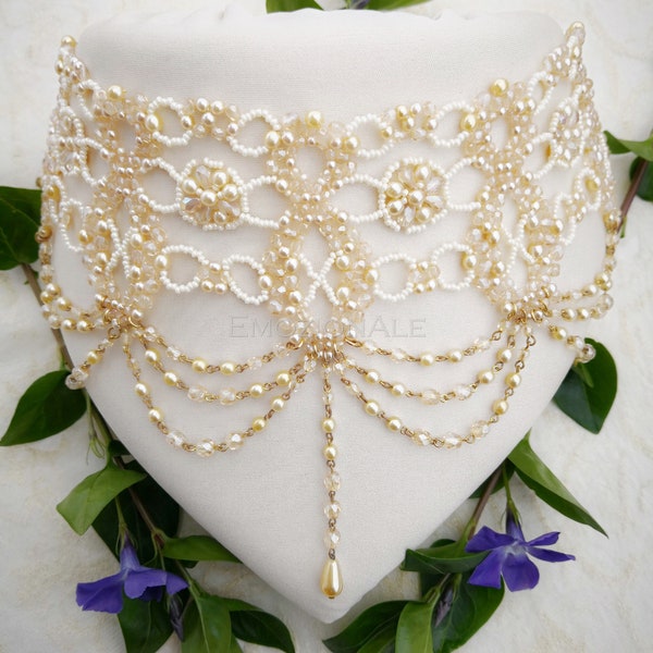 Collier de mariée en ivoire, bijoux de mariage en perles victoriennes, collier de perles vintage, collier de mariage victorien en or ou argent sterling
